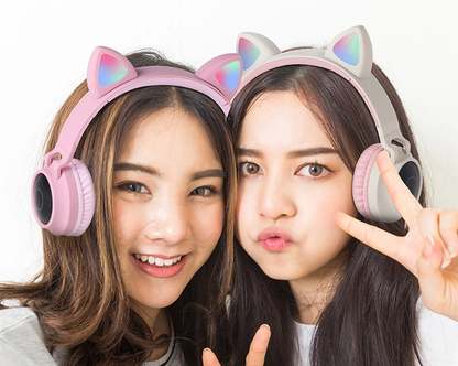 Auriculares inalámbricos plegables Bluetooth con orejas de gato y supergraves