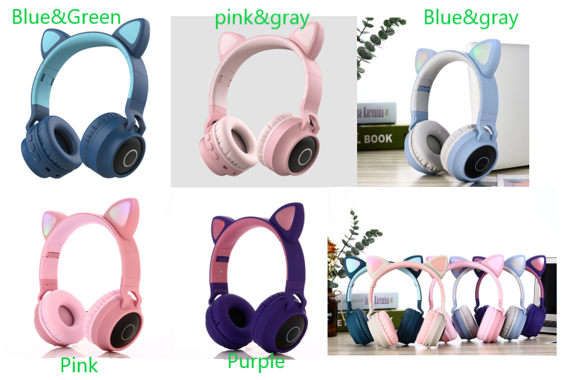 Auriculares inalámbricos plegables Bluetooth con orejas de gato y supergraves