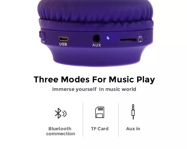 Auriculares inalámbricos plegables Bluetooth con orejas de gato y supergraves