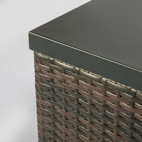 Mesa de fogata de gas cuadrada de mimbre marrón oscuro para exteriores