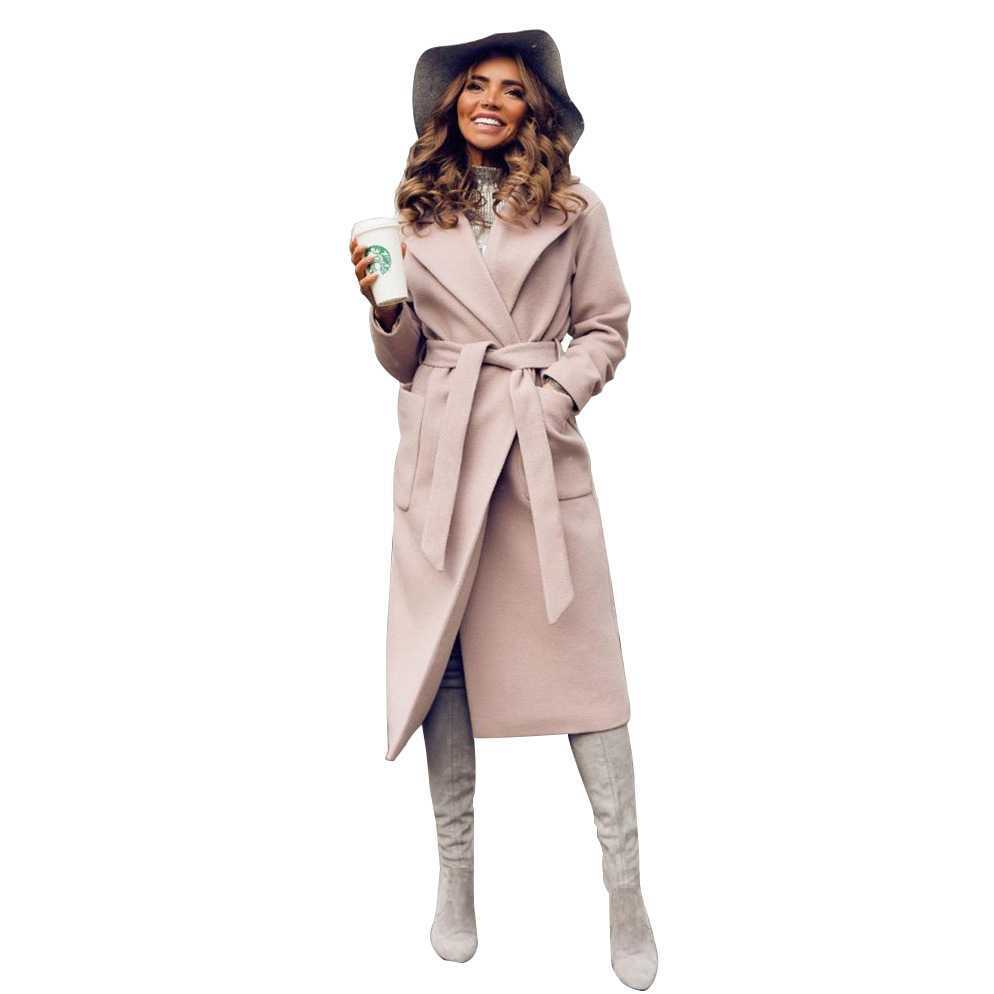 Ropa de abrigoChaquetas mezcla parkas bolsillos cinturón Abrigos de lana para mujer