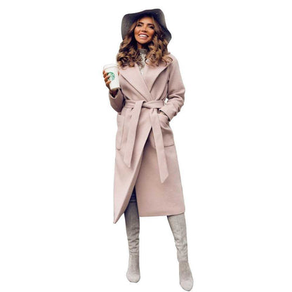 Ropa de abrigoChaquetas mezcla parkas bolsillos cinturón Abrigos de lana para mujer