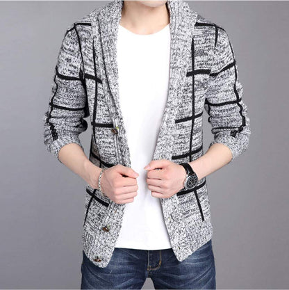 Cárdigan gris con cuello chal para hombre