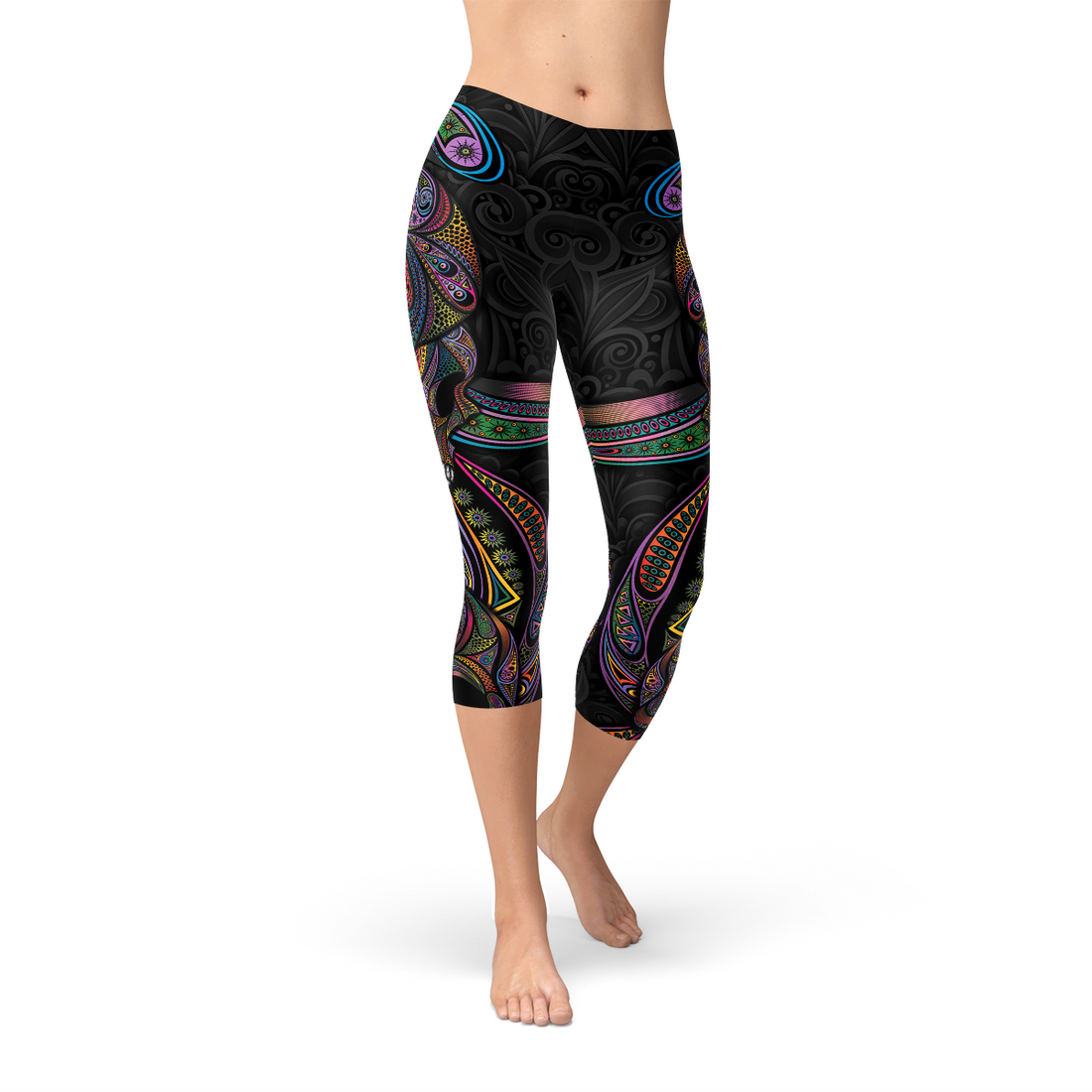 Leggings capri de calaveras de azúcar para mujer