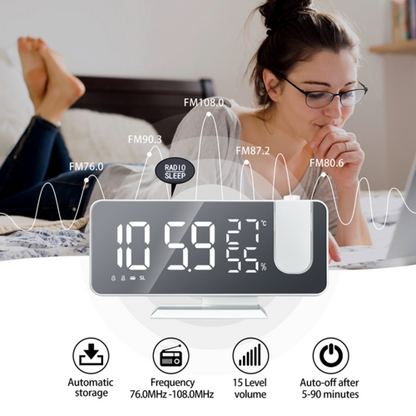 Proyector LED de reloj despertador inteligente digital con radio FM