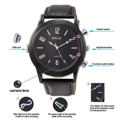 Grabadora de video Full HD 1080P, minicámara de reloj con visión nocturna IR