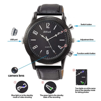 Grabadora de video Full HD 1080P, minicámara de reloj con visión nocturna IR