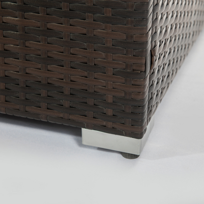 Mesa de fogata de gas cuadrada de mimbre marrón oscuro para exteriores