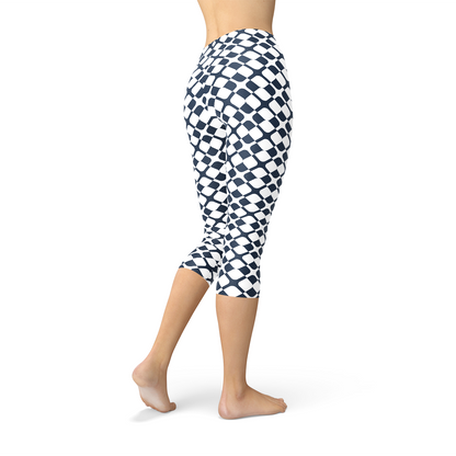 Mallas Capri Geométricas de Azulejos Azules para Mujer
