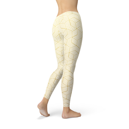 Leggings blancos de mujer con cubos geométricos