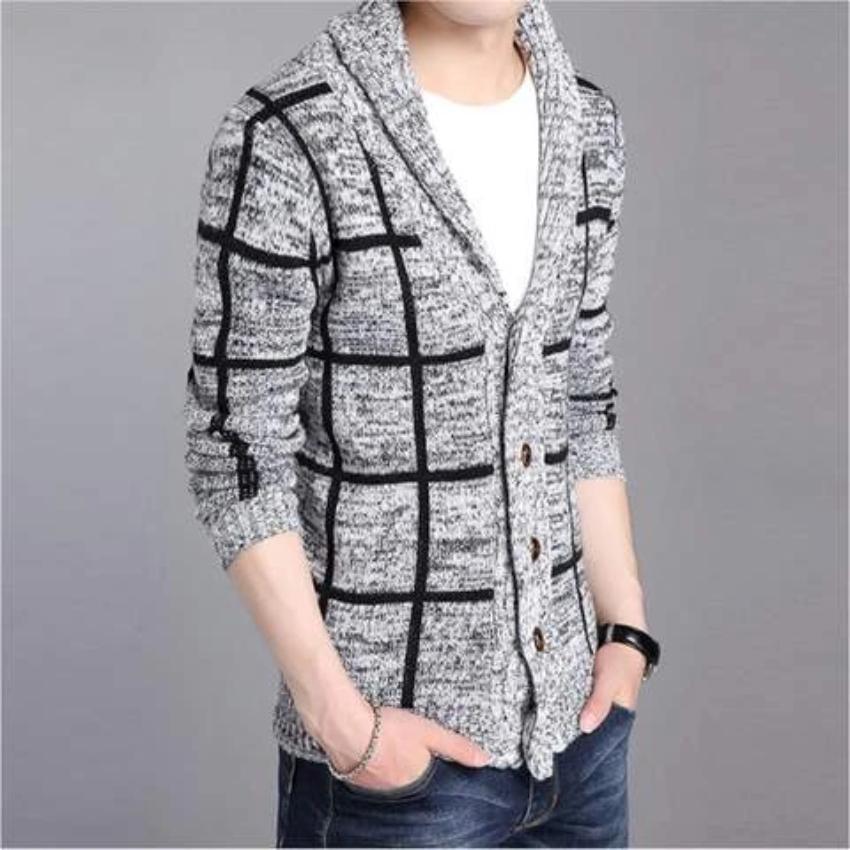 Cárdigan gris con cuello chal para hombre