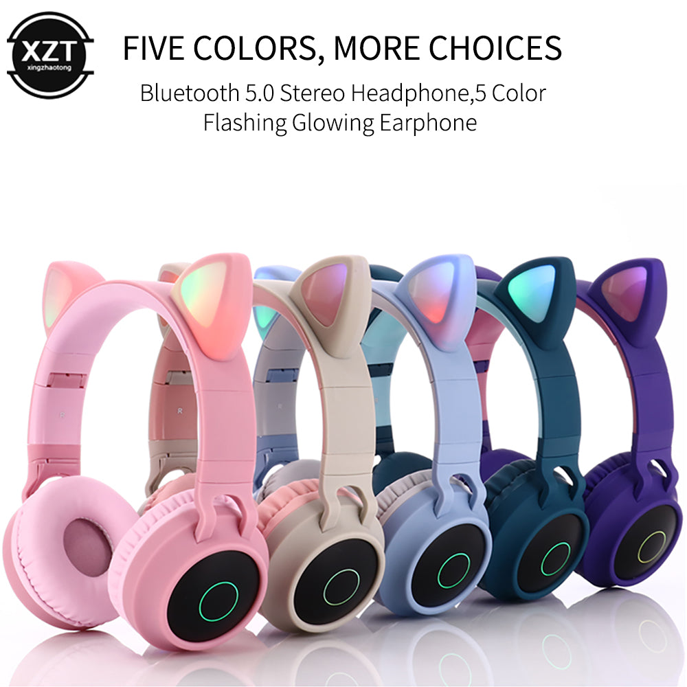Auriculares inalámbricos plegables Bluetooth con orejas de gato y supergraves