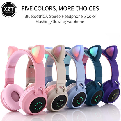 Auriculares inalámbricos plegables Bluetooth con orejas de gato y supergraves