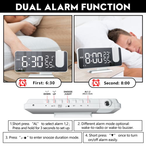 Proyector LED de reloj despertador inteligente digital con radio FM