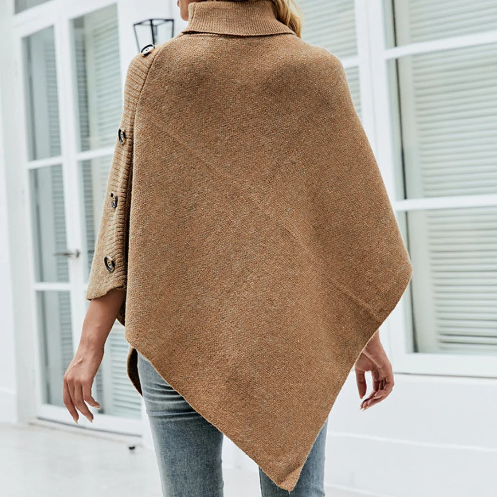 Poncho de cuello alto para mujer con detalles de botones laterales