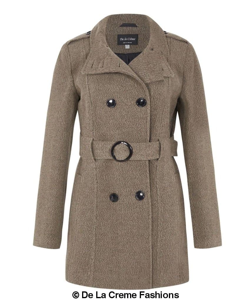 De La Creme - Womens Military Style Belted Coat