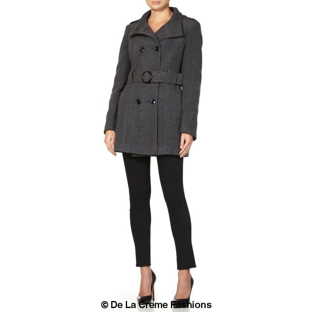 De La Creme - Womens Military Style Belted Coat