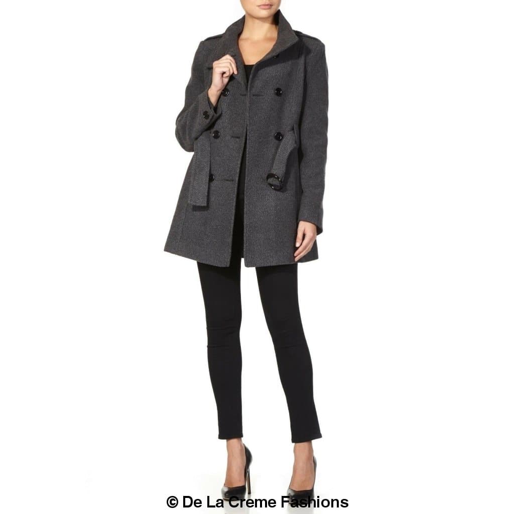 De La Creme - Womens Military Style Belted Coat
