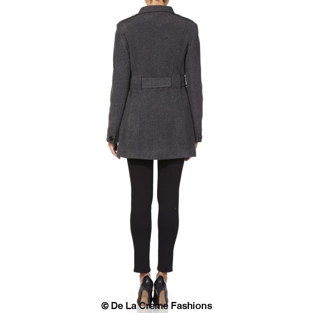 De La Creme - Womens Military Style Belted Coat