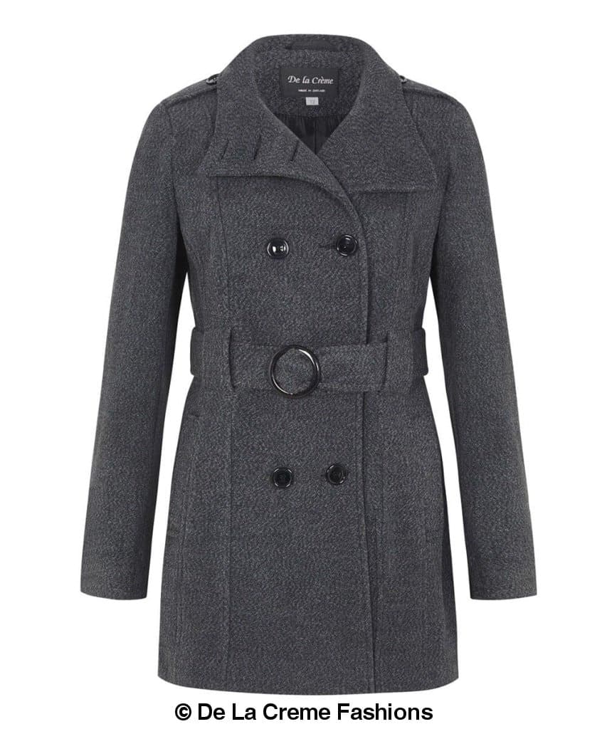 De La Creme - Womens Military Style Belted Coat