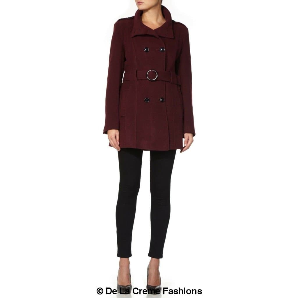 De La Creme - Womens Military Style Belted Coat