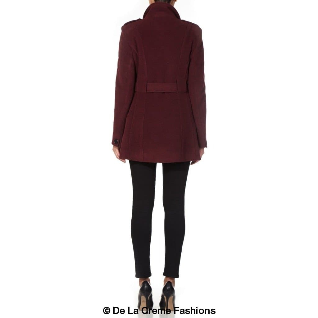 De La Creme - Womens Military Style Belted Coat