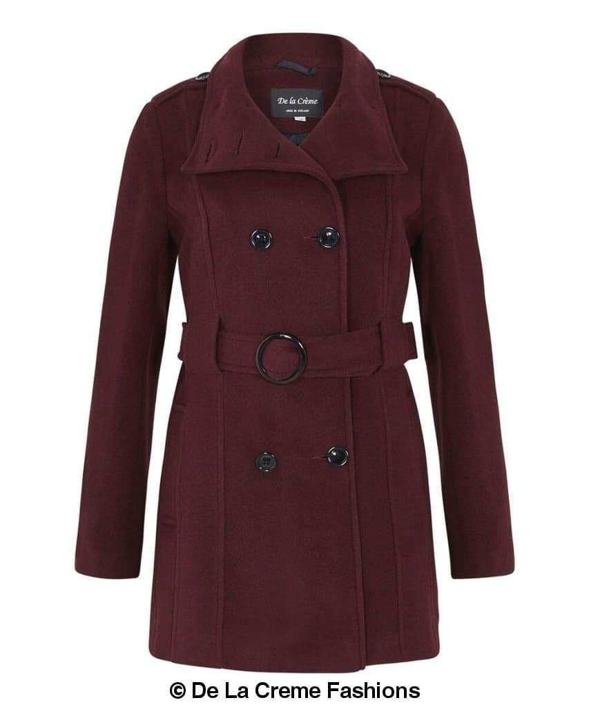 De La Creme - Womens Military Style Belted Coat