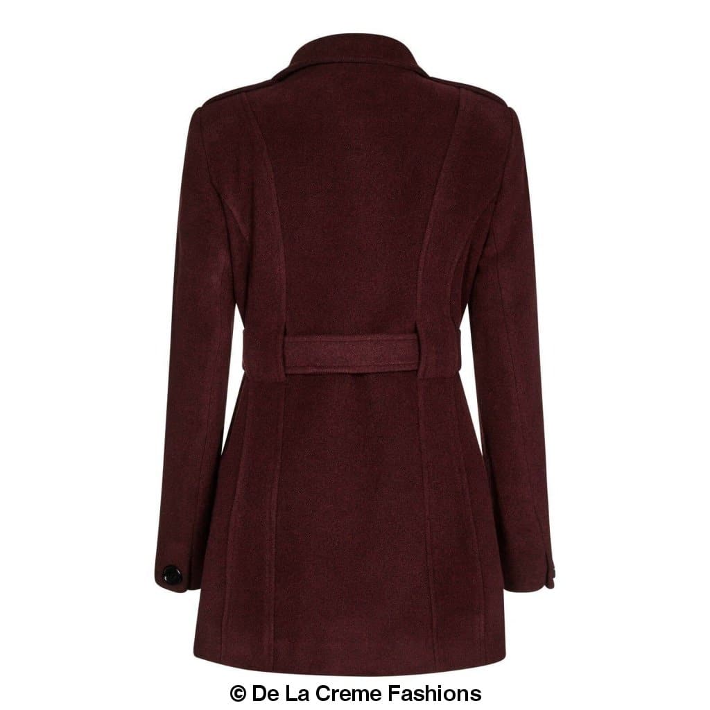 De La Creme - Womens Military Style Belted Coat