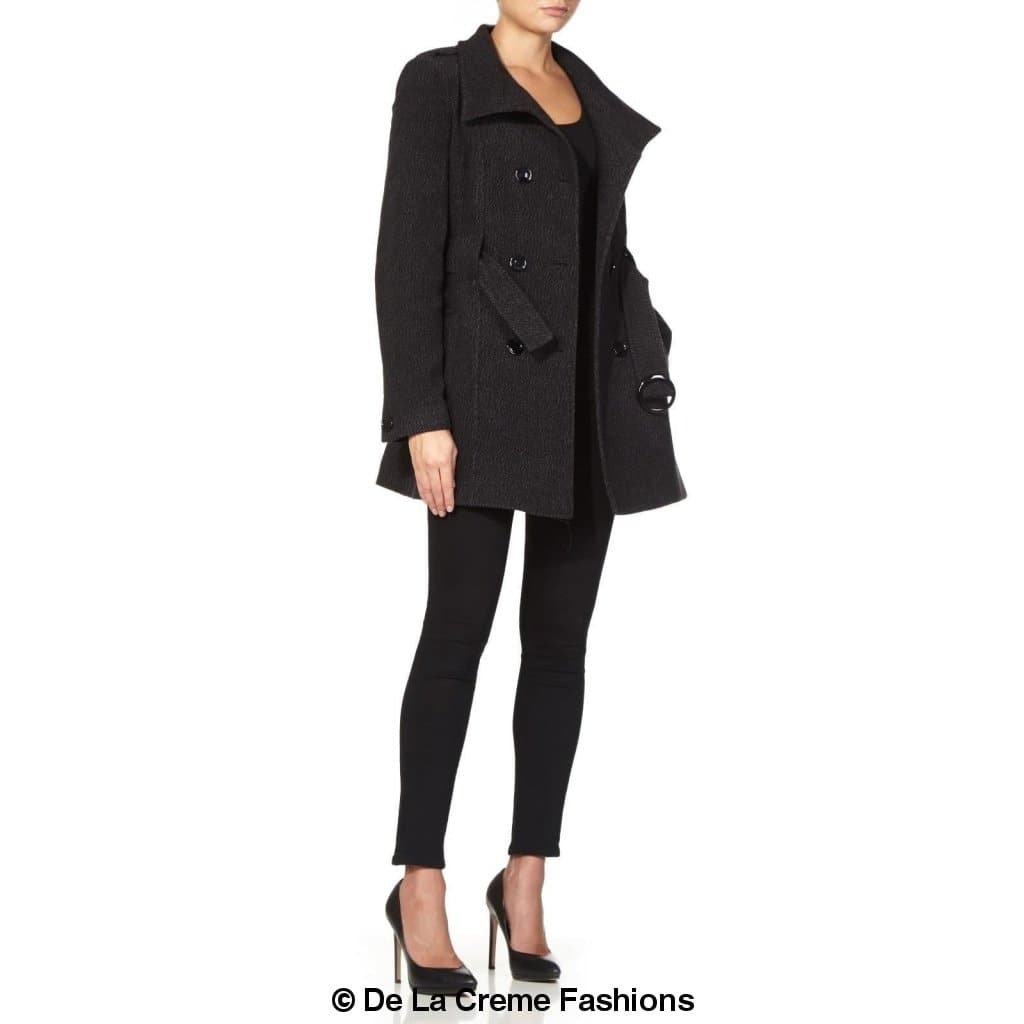 De La Creme - Womens Military Style Belted Coat