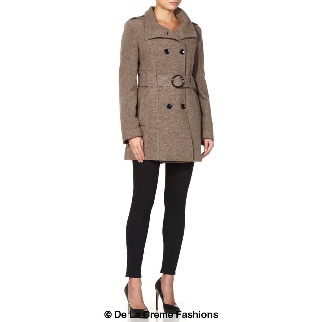 De La Creme - Womens Military Style Belted Coat