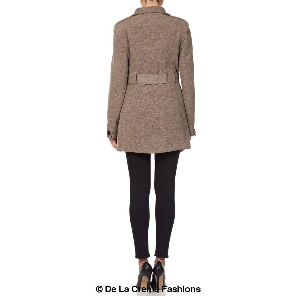 De La Creme - Womens Military Style Belted Coat