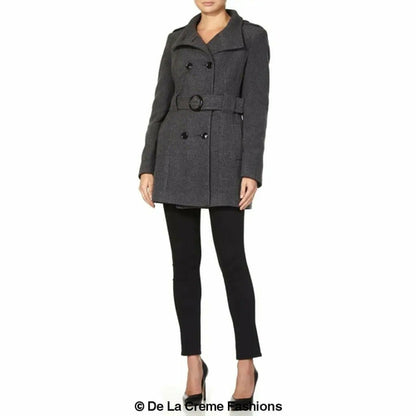 De La Creme - Abrigo de mujer estilo militar con cinturón