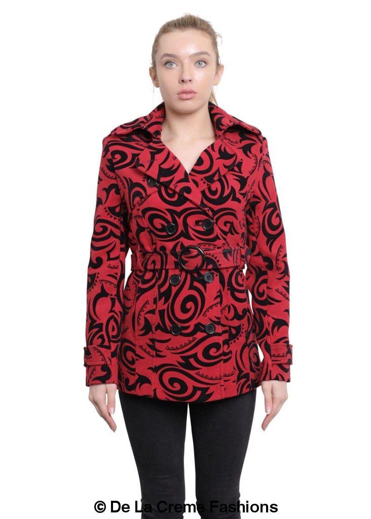 De La Creme - Abrigo corto cruzado con estampado tribal para mujer