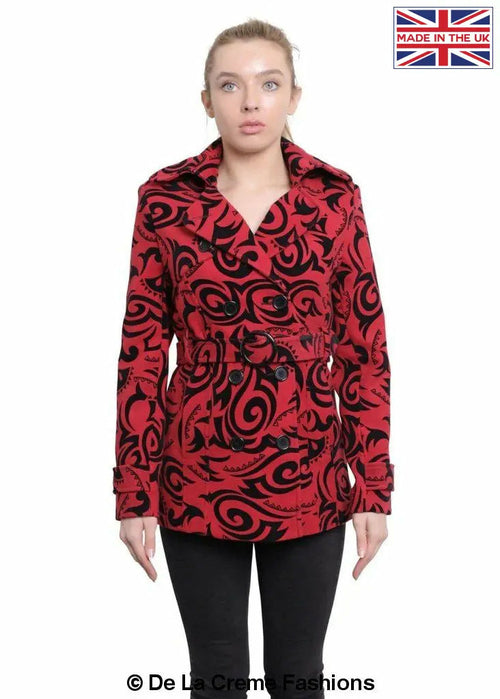 De La Creme - Abrigo corto cruzado con estampado tribal para mujer