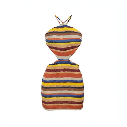 Vestido ajustado elegante a rayas con cuello halter y cordones para mujer