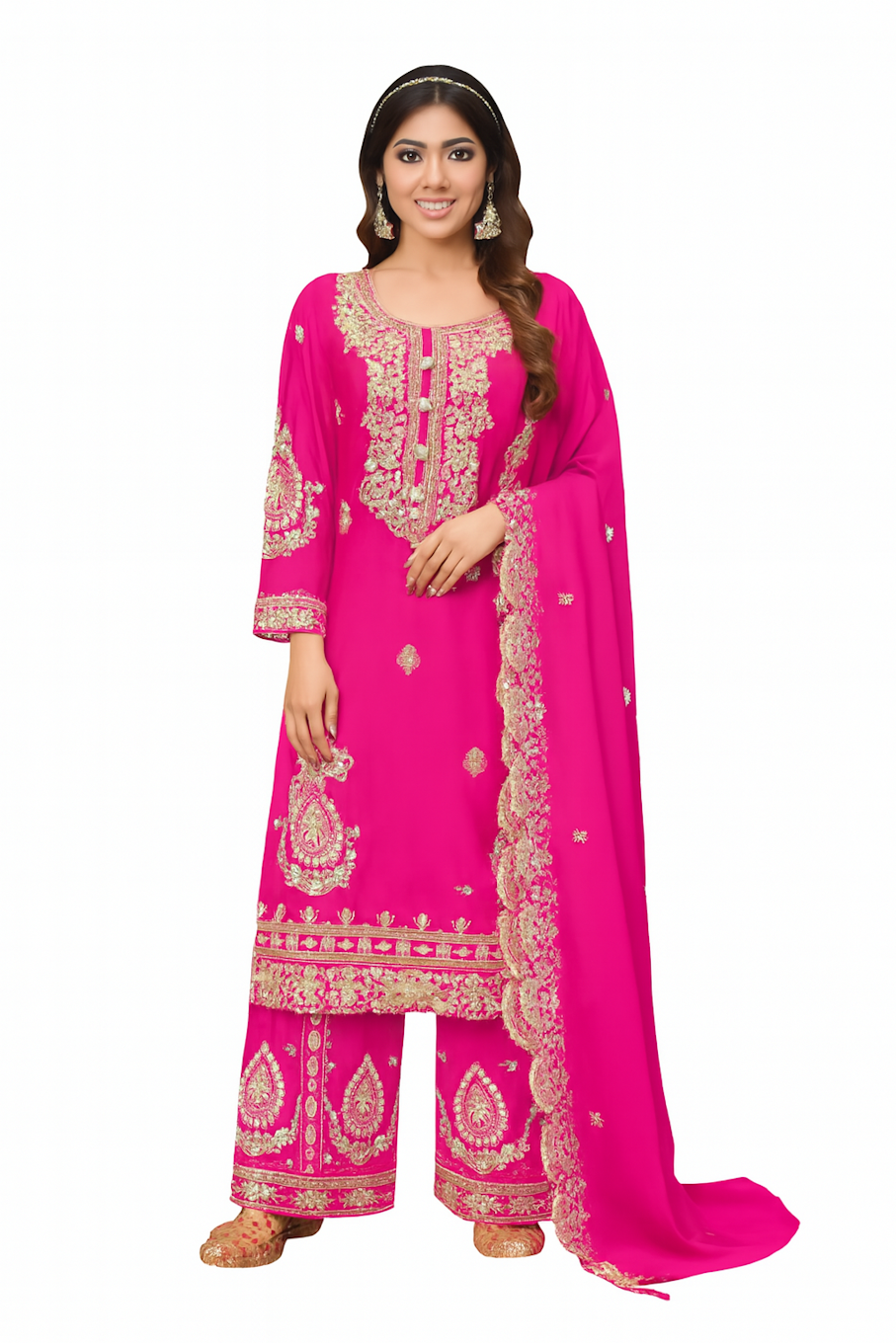 Conjunto Kurta bordado para mujer - Rosa Rani (Talla-4XL) | D53