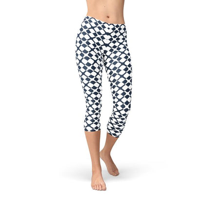 Mallas Capri Geométricas de Azulejos Azules para Mujer