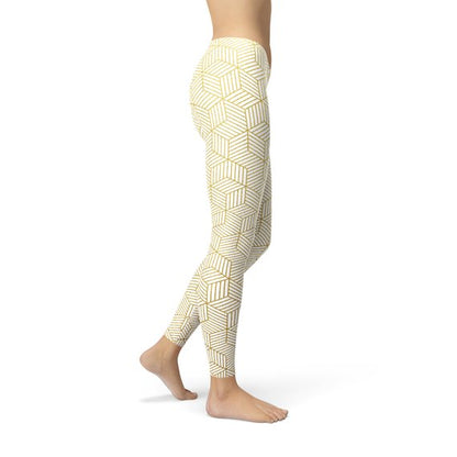 Leggings blancos de mujer con cubos geométricos