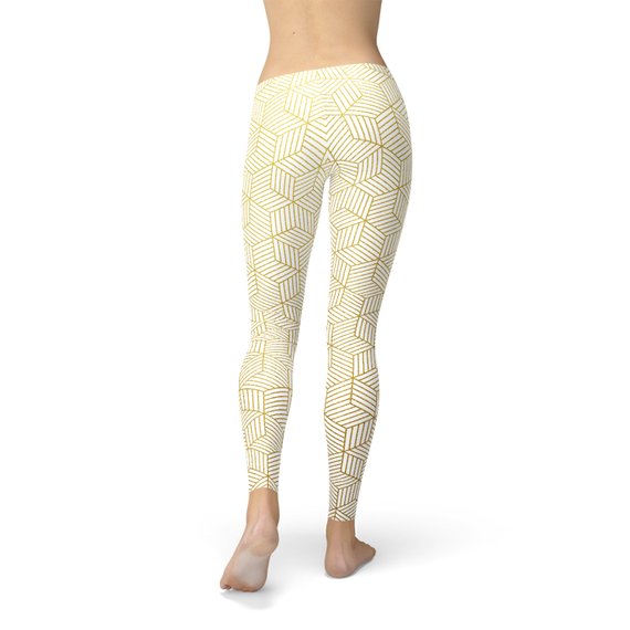 Leggings blancos de mujer con cubos geométricos