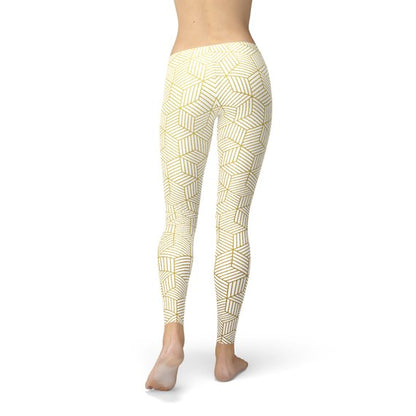 Leggings blancos de mujer con cubos geométricos