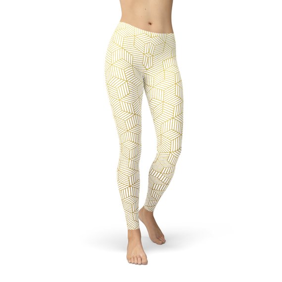 Leggings blancos de mujer con cubos geométricos