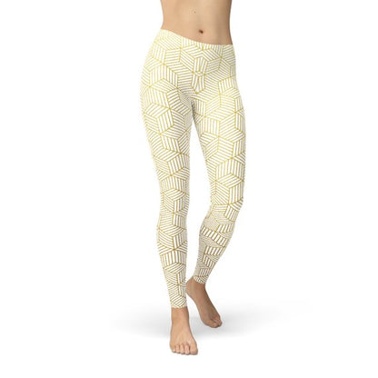 Leggings blancos de mujer con cubos geométricos