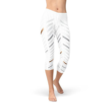 Mallas capri blancas a rayas para mujer