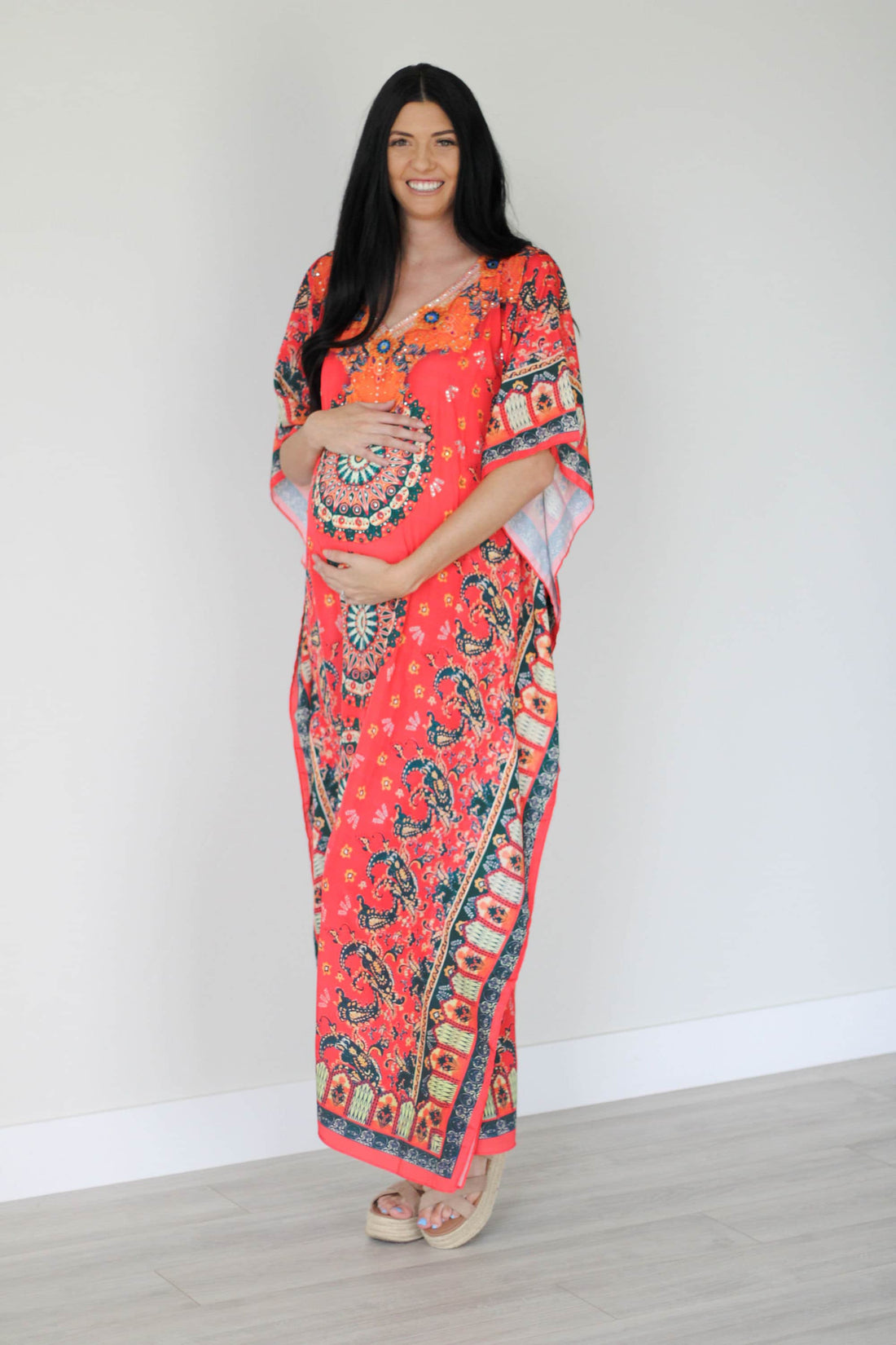 Vestido kaftán mexicano, kaftán de verano para mujer, vestido maxi suelto, seda