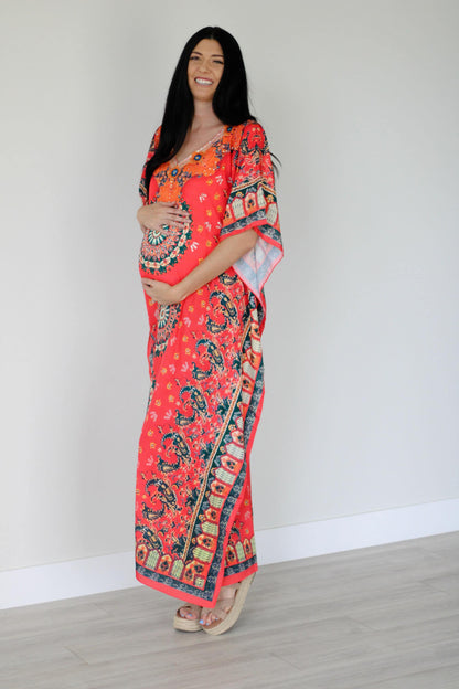 Vestido kaftán mexicano, kaftán de verano para mujer, vestido maxi suelto, seda