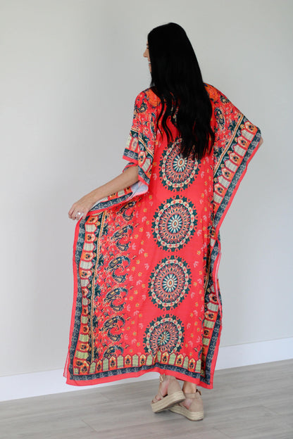 Vestido kaftán mexicano, kaftán de verano para mujer, vestido maxi suelto, seda