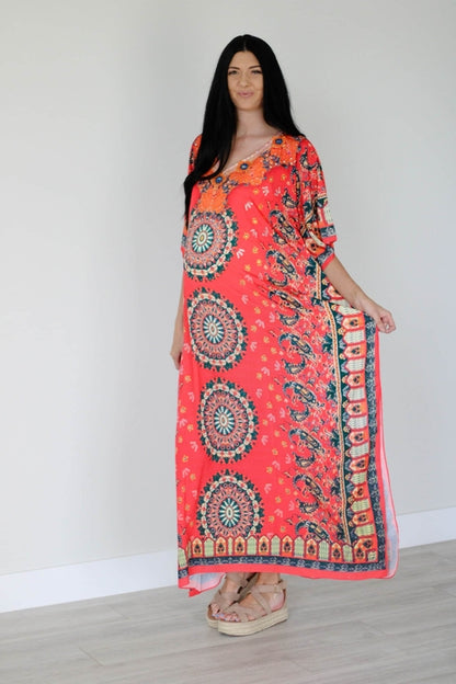 Vestido kaftán mexicano, kaftán de verano para mujer, vestido maxi suelto, seda
