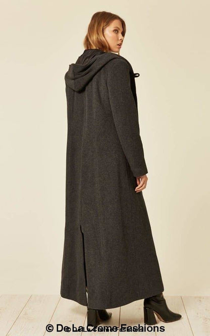Abrigo largo con capucha de mezcla de lana sintética extragrande (1716)