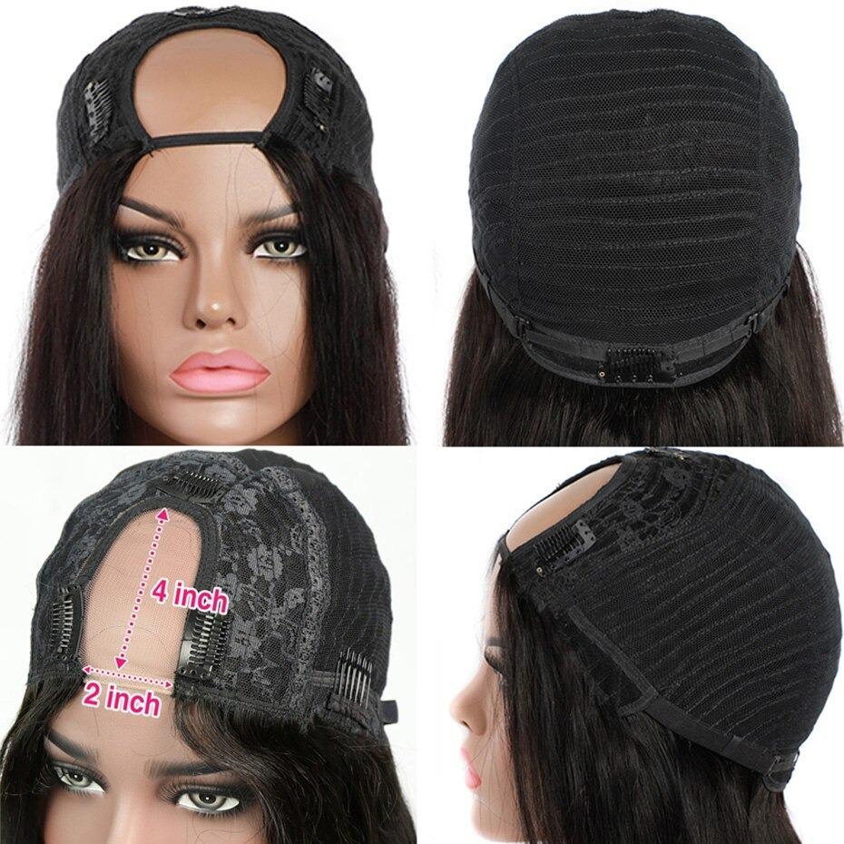 Peluca en U de pelo liso, pelucas de cabello humano para mujeres negras, brasileñas