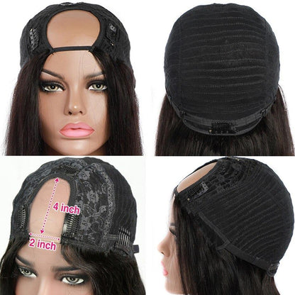 Peluca en U de pelo liso, pelucas de cabello humano para mujeres negras, brasileñas